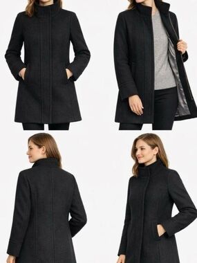 J. Crew Black Wool-Blend Stand Collar Pea Coat